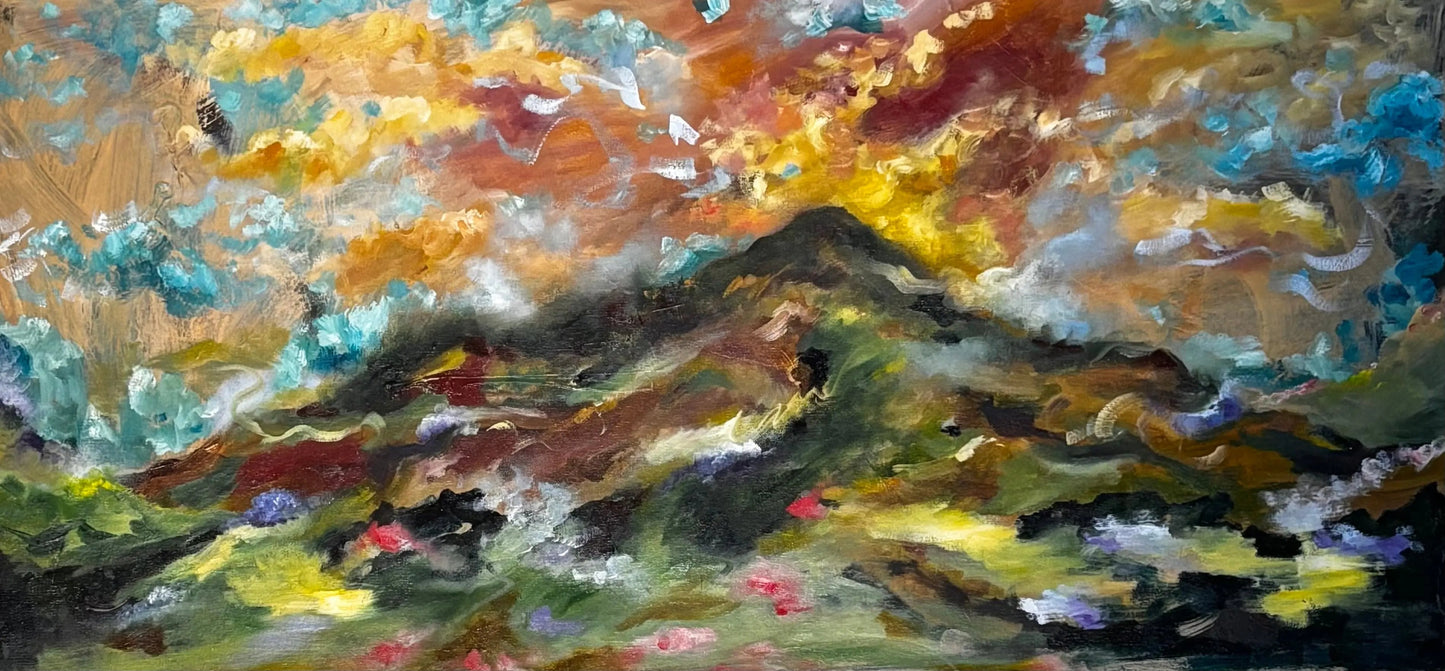 Mountain sunrise original oil painting Anna Caygill Art